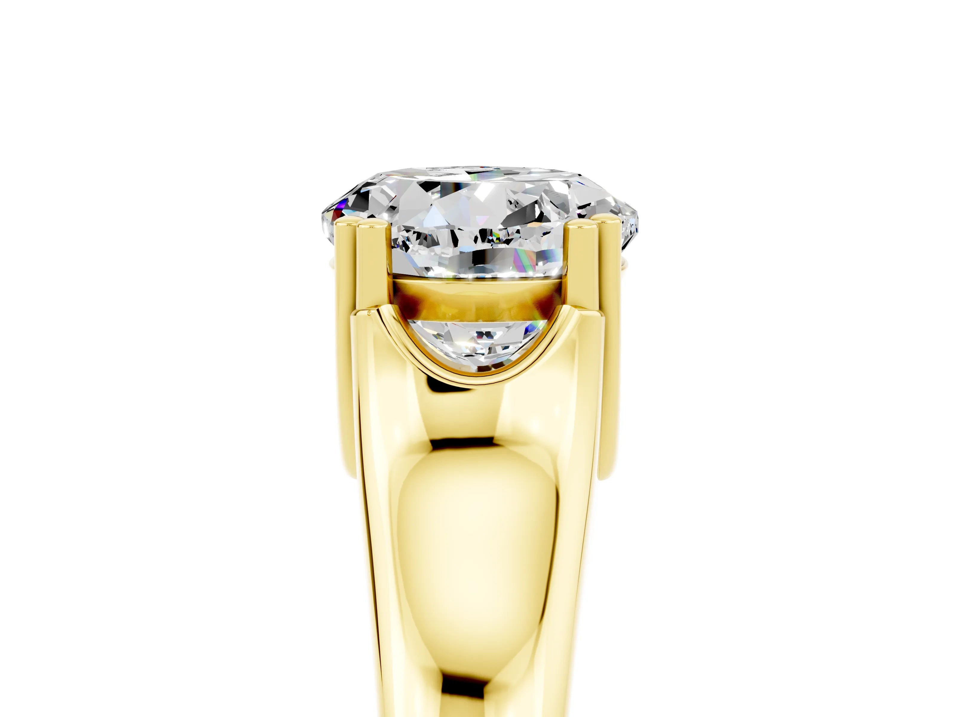 Yellow gold Round Cut Moissanite Solitaire Ring with Wide Band and Prong Setting_5