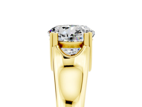 Yellow gold Round Cut Moissanite Solitaire Ring with Wide Band and Prong Setting_5