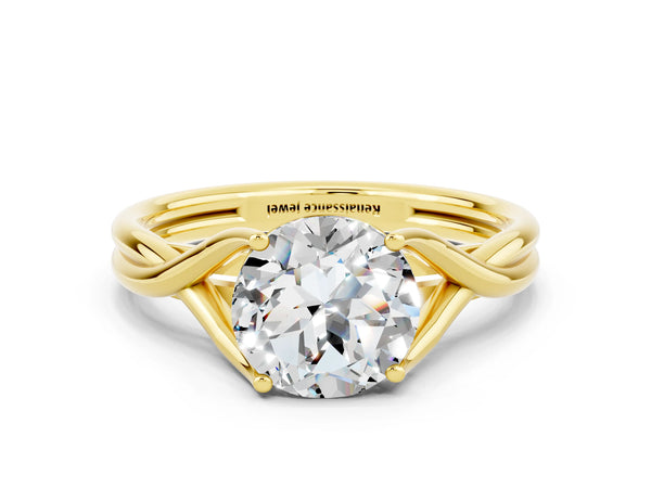 Yellow gold Round Cut Moissanite Solitaire Twist Band Prong Setting Ring