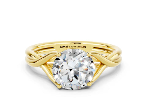 Yellow gold Round Cut Moissanite Solitaire Twist Band Prong Setting Ring_36