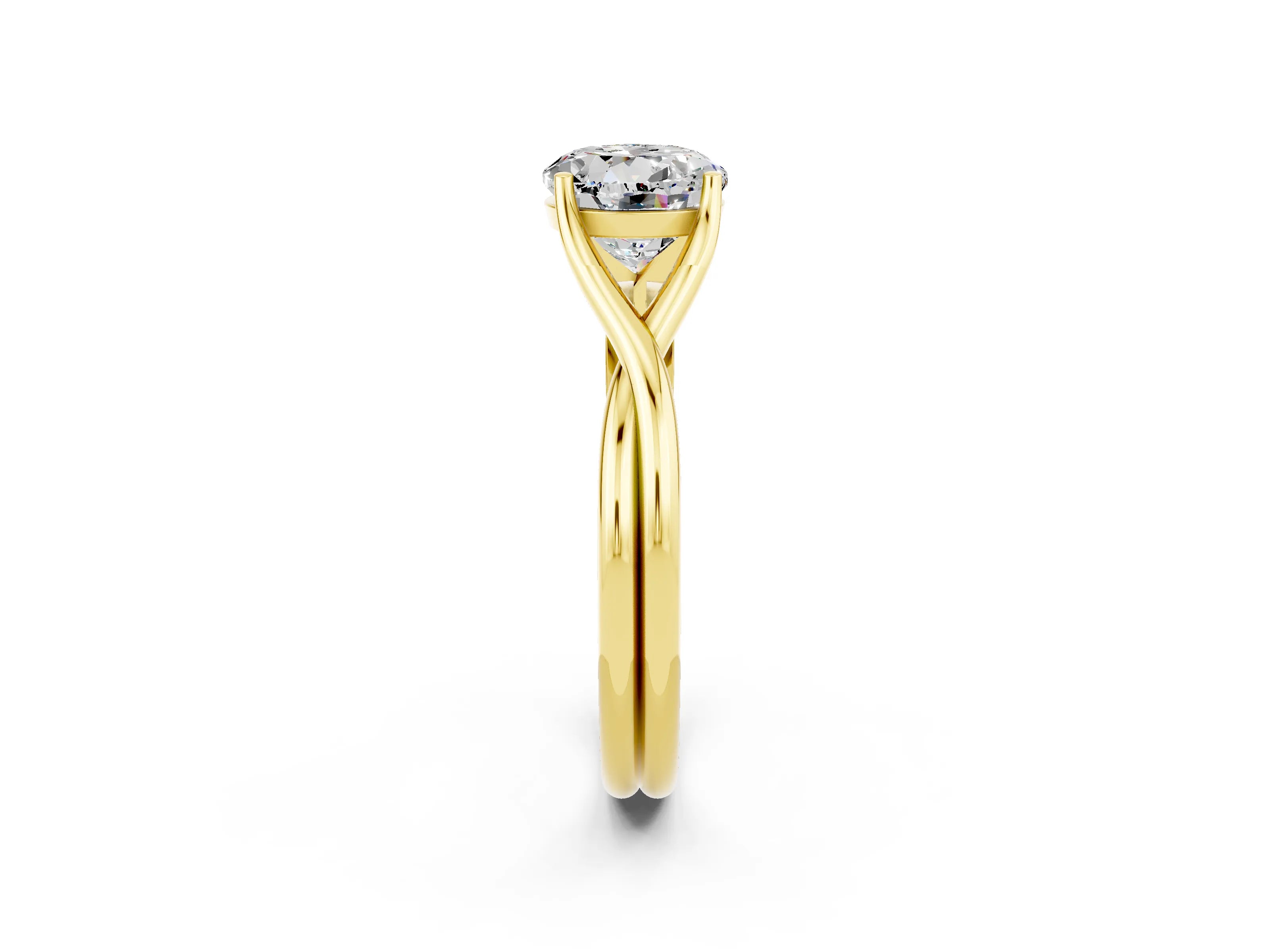 Yellow gold Round Cut Moissanite Solitaire Twist Band Prong Setting Ring_38