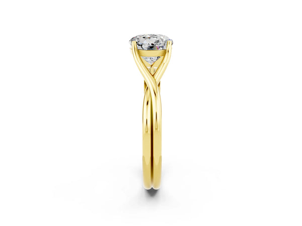 Yellow gold Round Cut Moissanite Solitaire Twist Band Prong Setting Ring