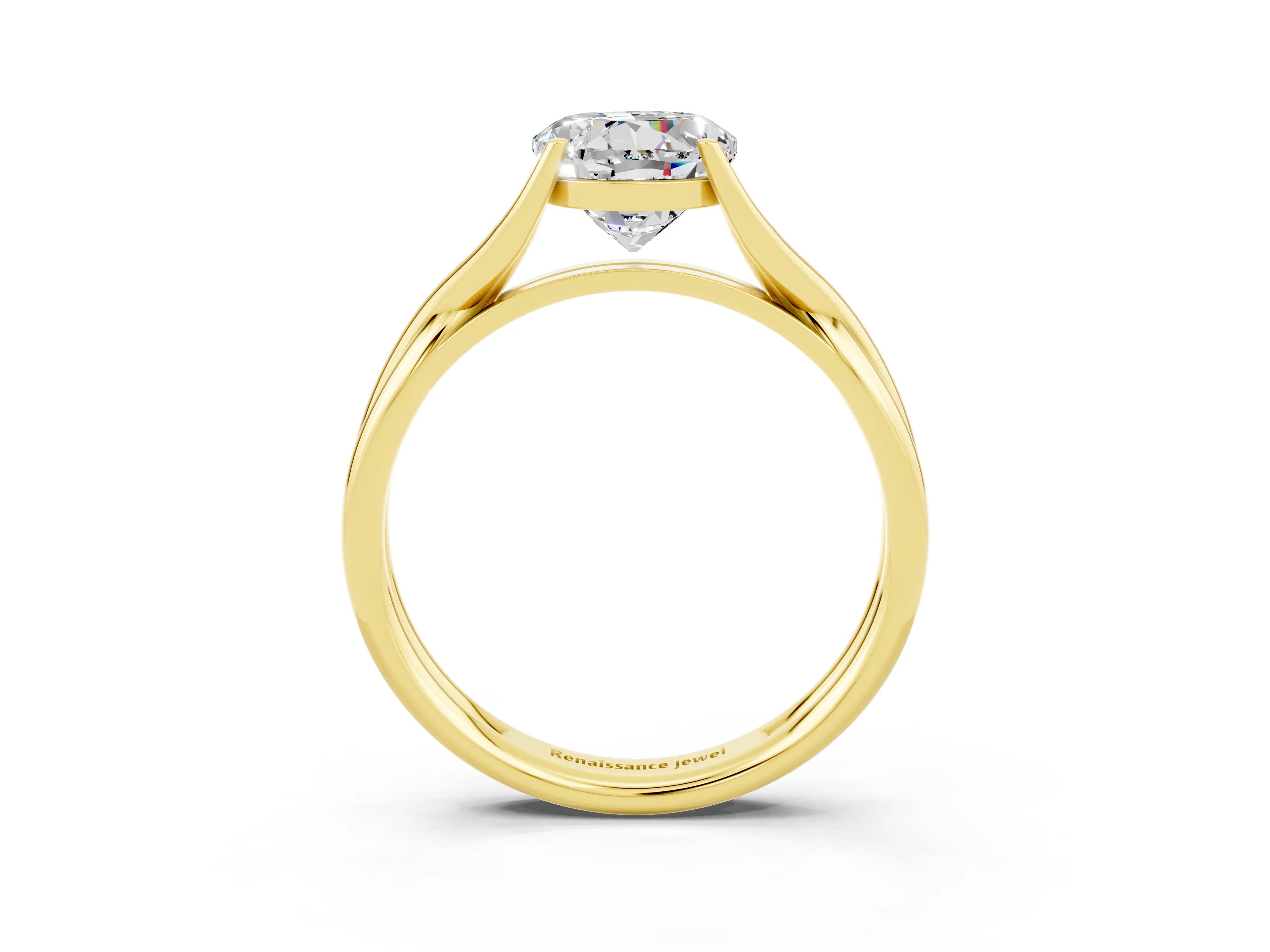 Yellow gold Round Cut Moissanite Solitaire Twist Band Prong Setting Ring_39