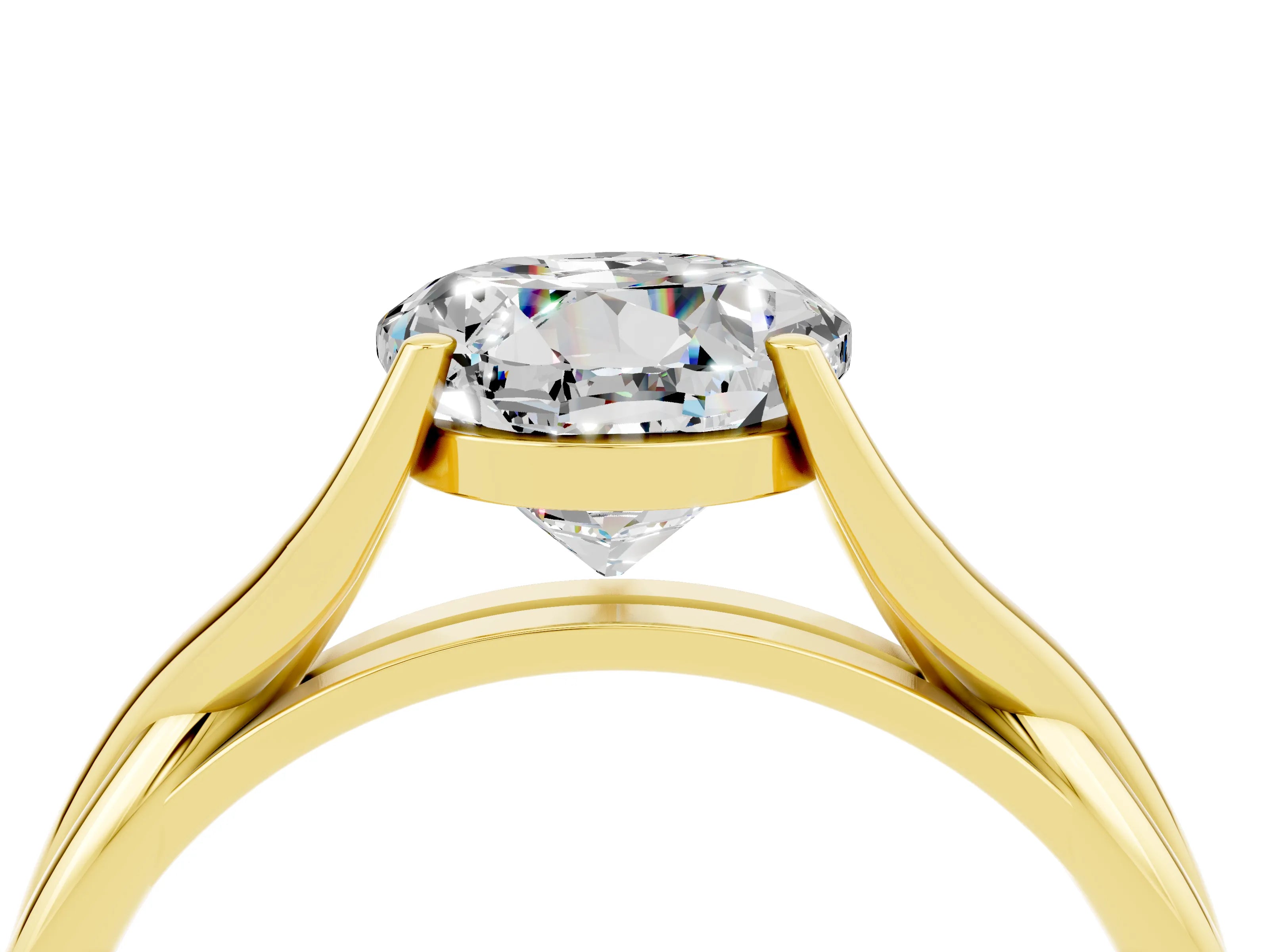 Yellow gold Round Cut Moissanite Solitaire Twist Band Prong Setting Ring_40