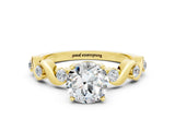 Yellow gold Round Cut Moissanite Solitaire Twisted Band with Round  Accents and Prong Setting_12