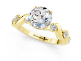 Yellow gold Round Cut Moissanite Solitaire Twisted Band with Round  Accents and Prong Setting_13