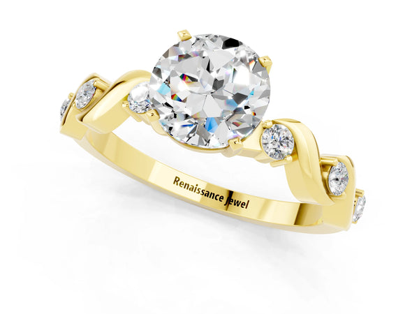 Yellow gold Round Cut Moissanite Solitaire Twisted Band with Round  Accents and Prong Setting