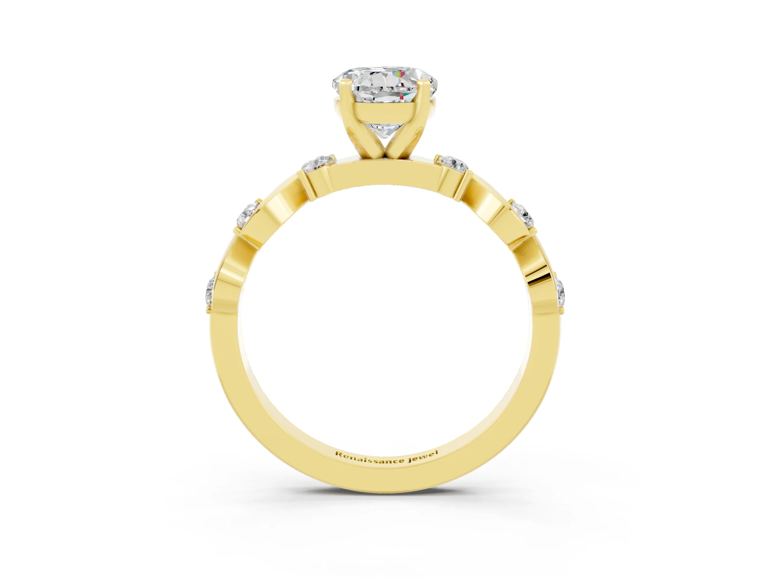 Yellow gold Round Cut Moissanite Solitaire Twisted Band with Round  Accents and Prong Setting_15