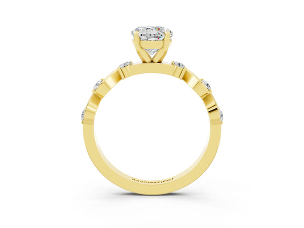 Yellow gold Round Cut Moissanite Solitaire Twisted Band with Round  Accents and Prong Setting
