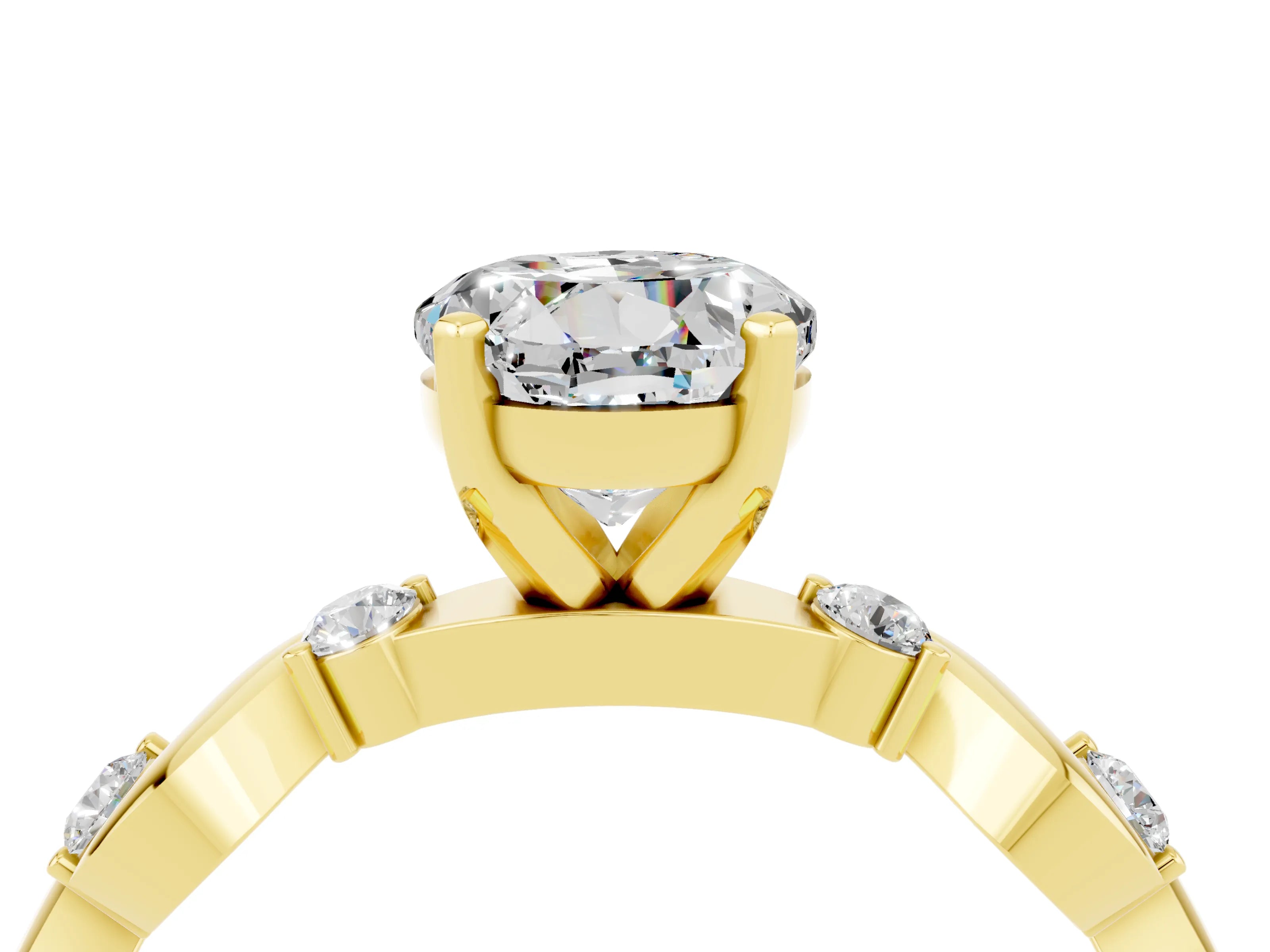 Yellow gold Round Cut Moissanite Solitaire Twisted Band with Round  Accents and Prong Setting_16