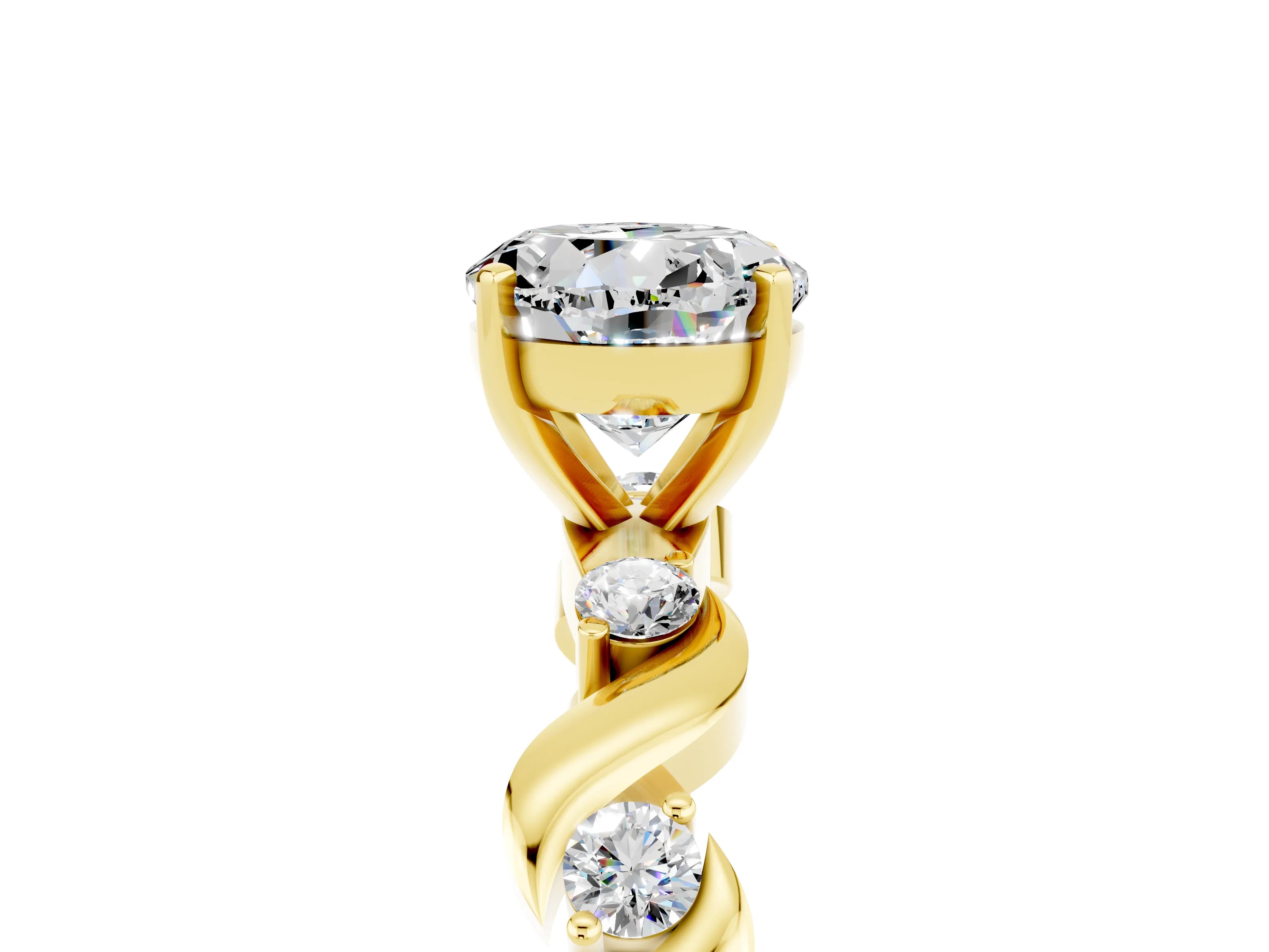 Yellow gold Round Cut Moissanite Solitaire Twisted Band with Round  Accents and Prong Setting_17