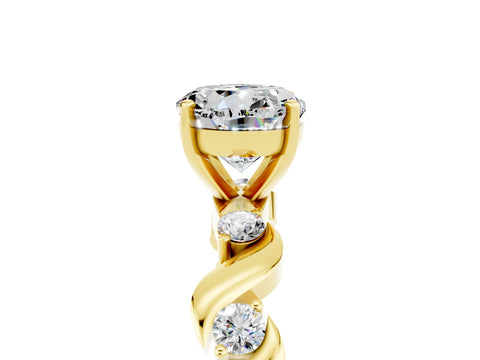 Yellow gold Round Cut Moissanite Solitaire Twisted Band with Round  Accents and Prong Setting_17