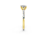 Yellow gold Round Cut Moissanite Solitaire with Side Baguettes and Channel Set Band_2