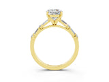 Yellow gold Round Cut Moissanite Solitaire with Side Baguettes and Channel Set Band_3