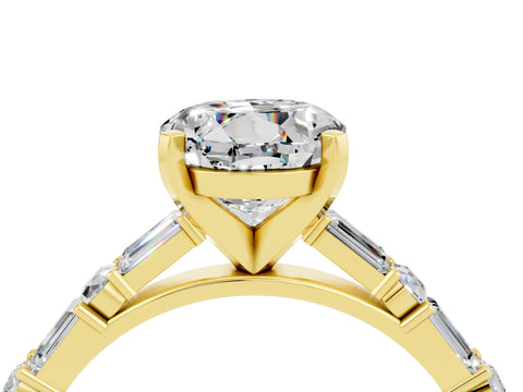 Yellow gold Round Cut Moissanite Solitaire with Side Baguettes and Channel Set Band_4