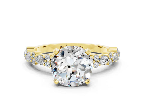 Yellow gold Round Cut Moissanite Solitaire with Side Stones, Pave Band, Four-Prong Setting_36