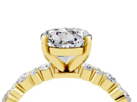 Yellow gold Round Cut Moissanite Solitaire with Side Stones, Pave Band, Four-Prong Setting_40