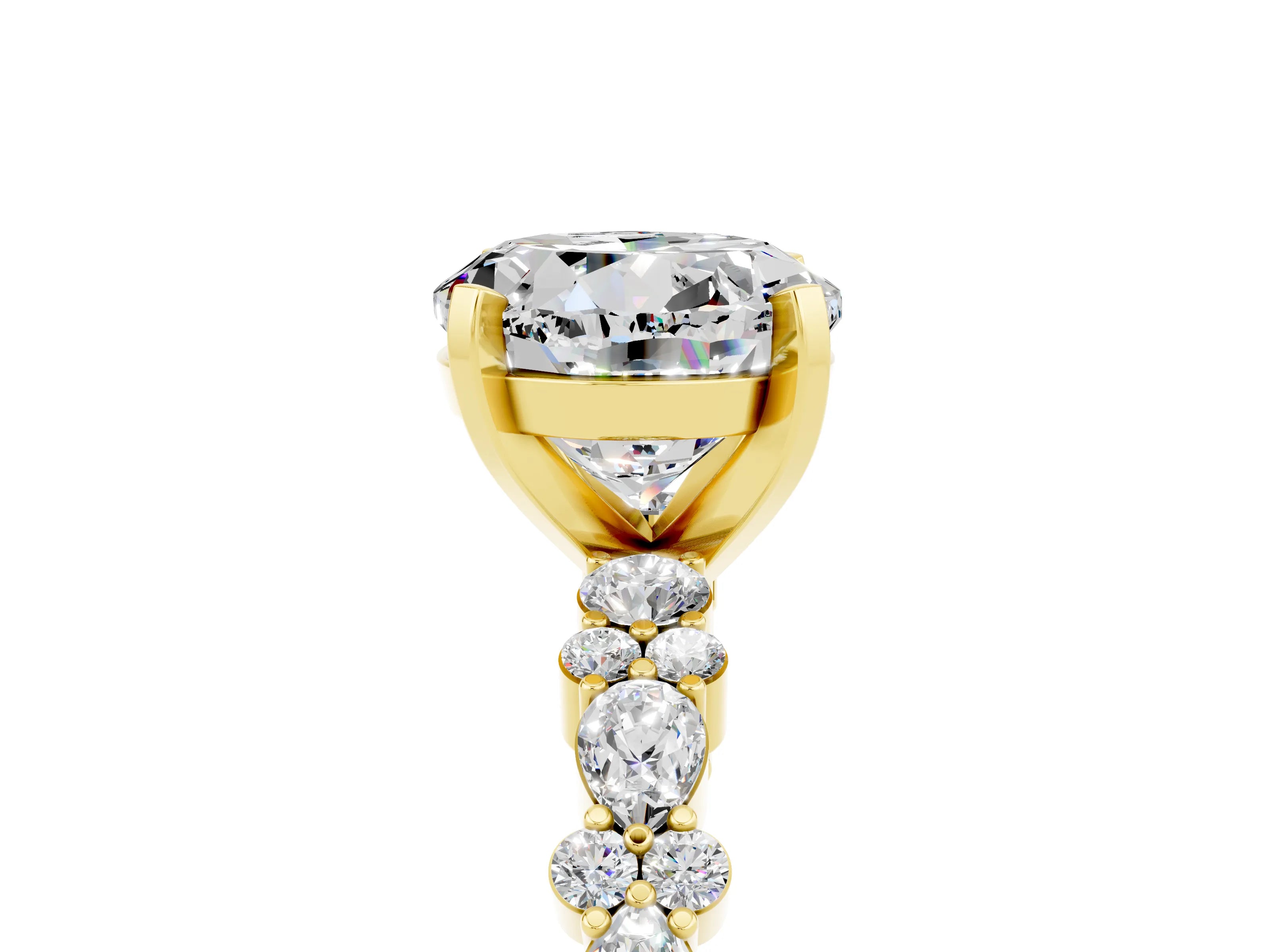Yellow gold Round Cut Moissanite Solitaire with Side Stones, Pave Band, Four-Prong Setting_41