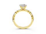 Yellow gold Round Cut Moissanite Solitaire with Side Stones on a Pavé Band and Four-Prong Setting_15