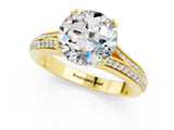 Yellow gold Round Cut Moissanite Split Shank Engagement Ring with Pavé Band_1