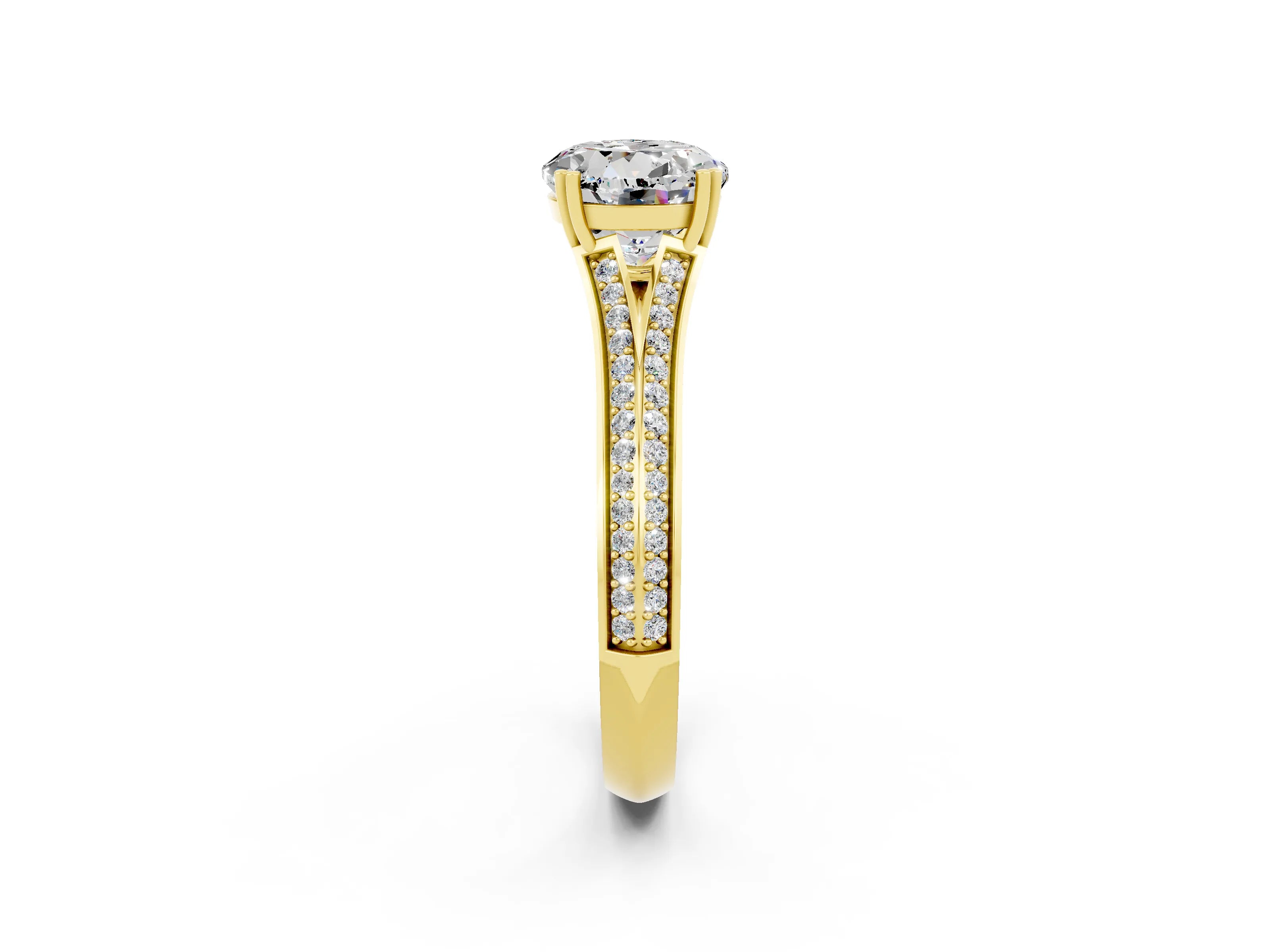 Yellow gold Round Cut Moissanite Split Shank Engagement Ring with Pavé Band_2