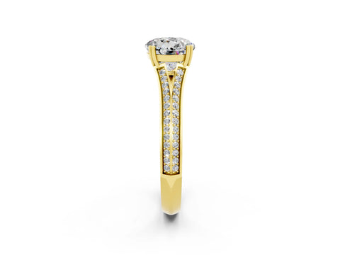Yellow gold Round Cut Moissanite Split Shank Engagement Ring with Pavé Band_2