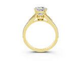 Yellow gold Round Cut Moissanite Split Shank Engagement Ring with Pavé Band_3