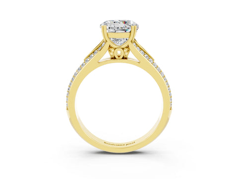 Yellow gold Round Cut Moissanite Split Shank Engagement Ring with Pavé Band_3