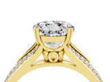 Yellow gold Round Cut Moissanite Split Shank Engagement Ring with Pavé Band_4