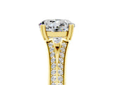 Yellow gold Round Cut Moissanite Split Shank Engagement Ring with Pavé Band_5