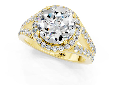 Yellow gold Round Cut Moissanite Split Shank Halo Ring with Four-Prong Setting_13
