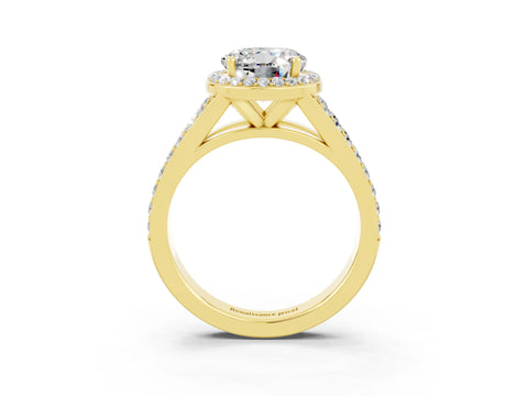 Yellow gold Round Cut Moissanite Split Shank Halo Ring with Four-Prong Setting_15