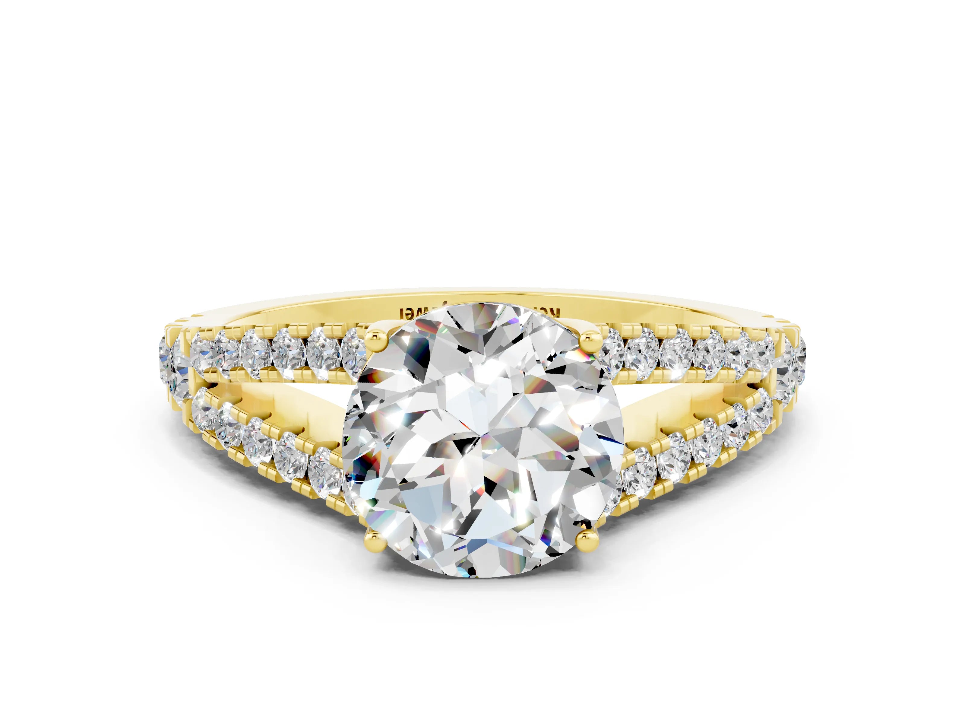 Yellow gold Round Cut Moissanite Split Shank Pavé Engagement Ring with Four-Prong Setting_12