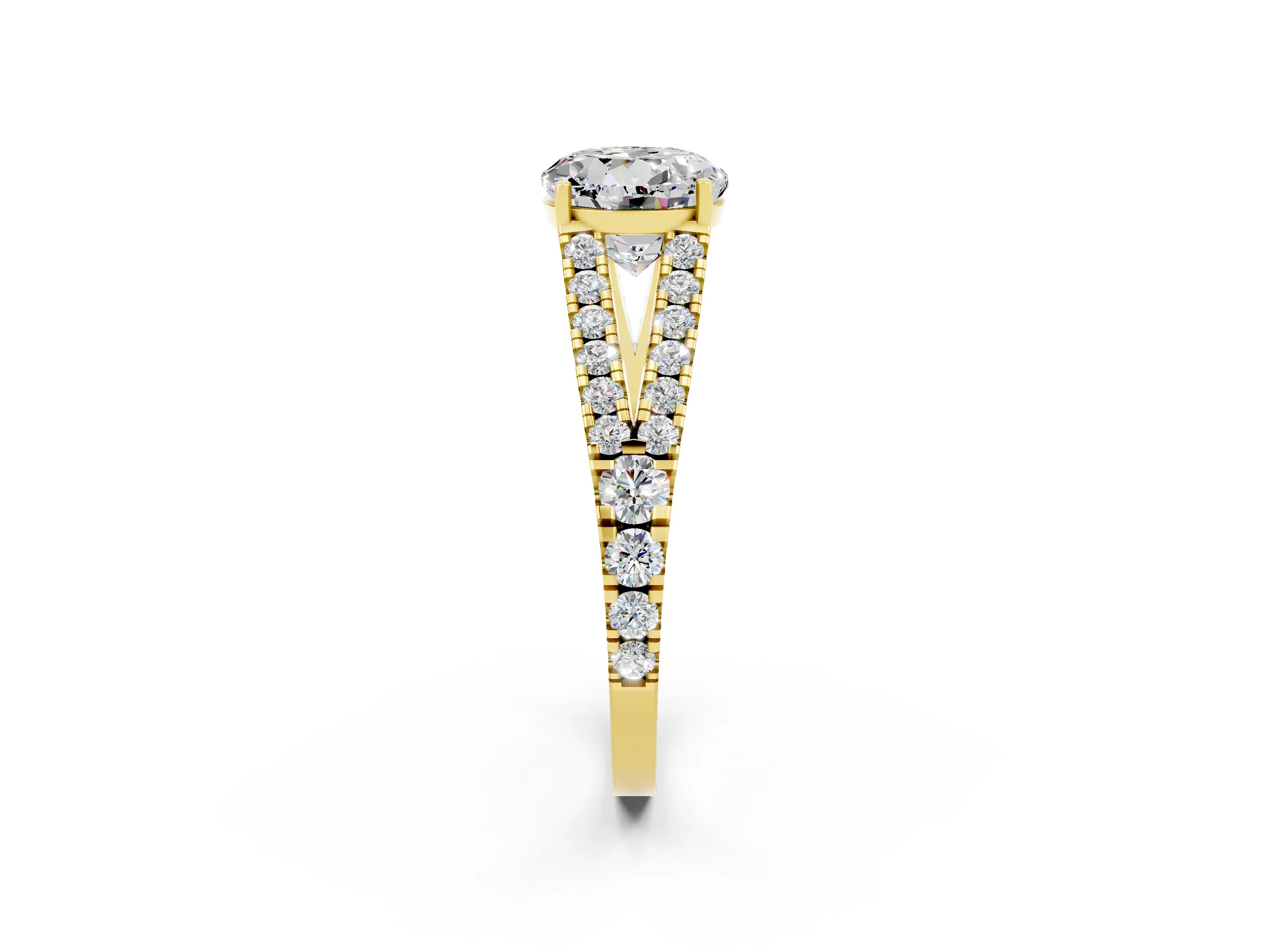 Yellow gold Round Cut Moissanite Split Shank Pavé Engagement Ring with Four-Prong Setting_14