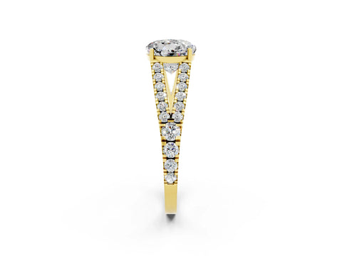 Yellow gold Round Cut Moissanite Split Shank Pavé Engagement Ring with Four-Prong Setting_14