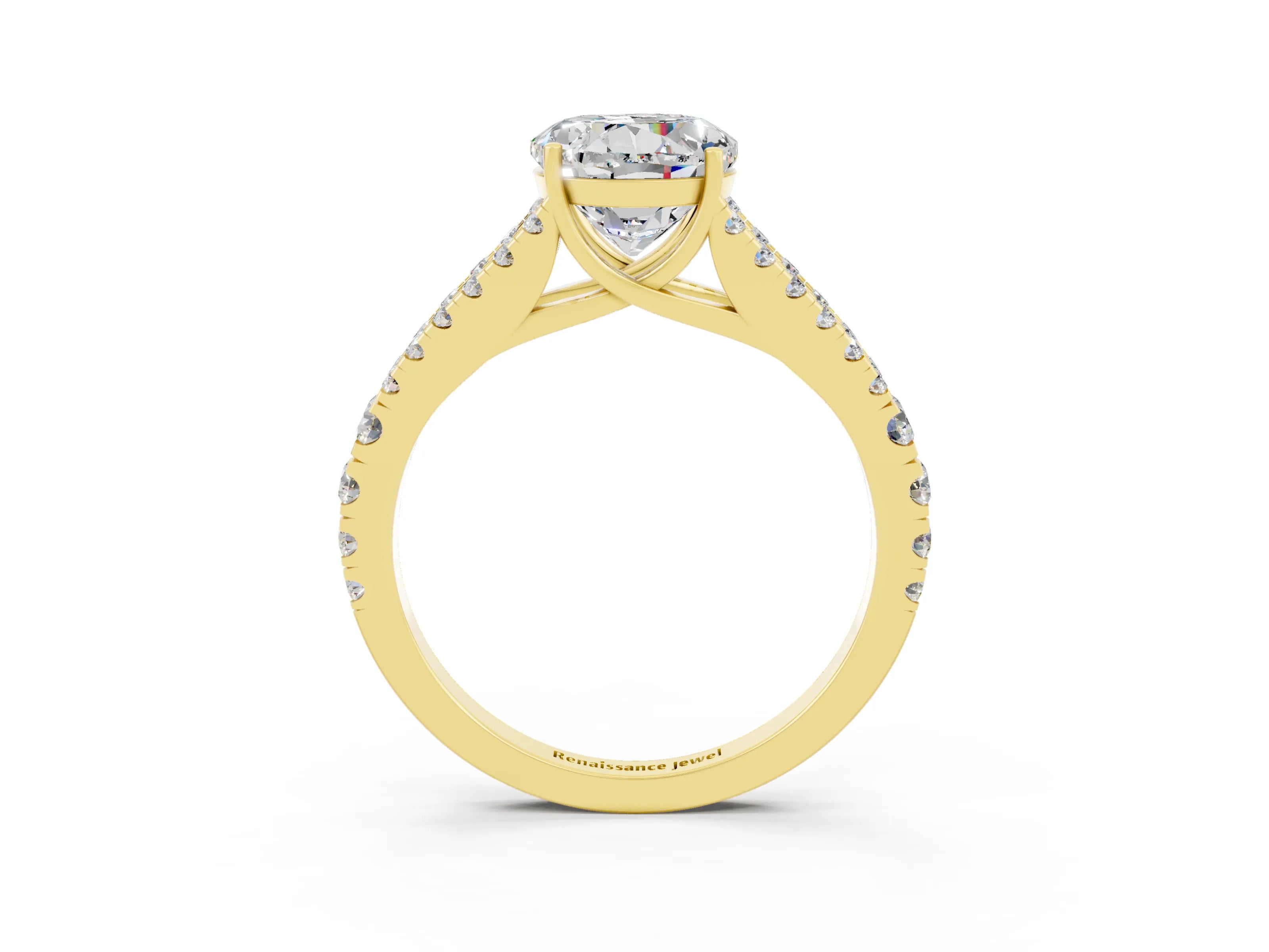 Yellow gold Round Cut Moissanite Split Shank Pavé Engagement Ring with Four-Prong Setting_15