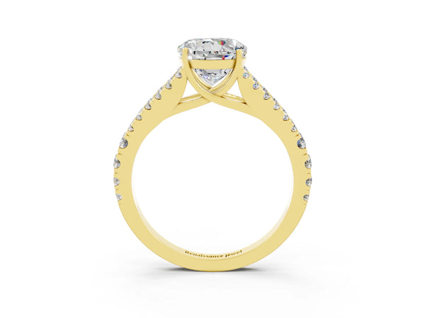 Yellow gold Round Cut Moissanite Split Shank Pavé Engagement Ring with Four-Prong Setting