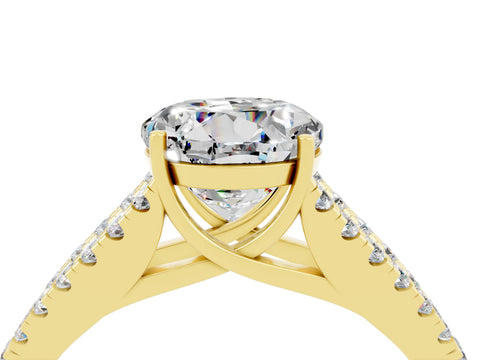 Yellow gold Round Cut Moissanite Split Shank Pavé Engagement Ring with Four-Prong Setting_16