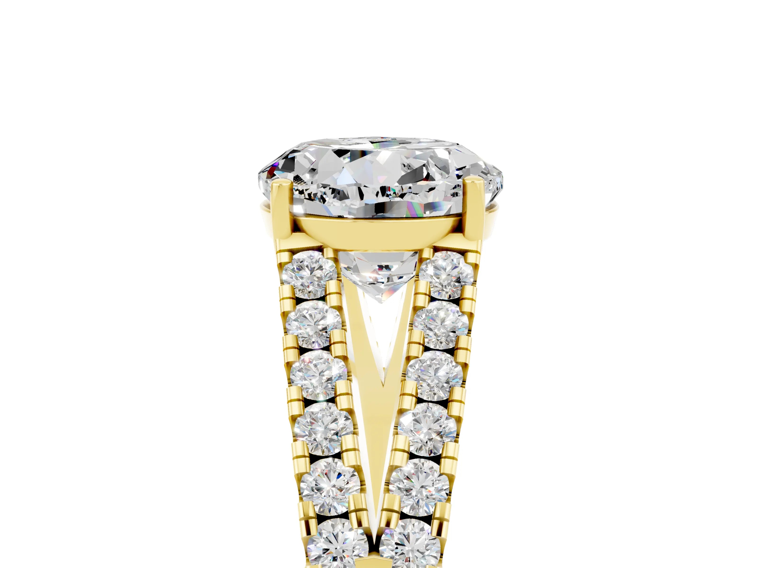 Yellow gold Round Cut Moissanite Split Shank Pavé Engagement Ring with Four-Prong Setting_17
