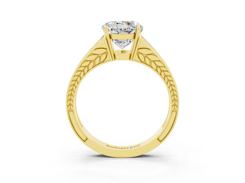 Yellow gold Round Cut Moissanite Split Shank Ring with Pavé Band and Four-Prong Setting_3
