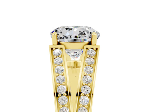 Yellow gold Round Cut Moissanite Split Shank Ring with Pavé Band and Four-Prong Setting_5