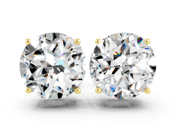 Yellow gold Round Cut Moissanite Stud Earrings