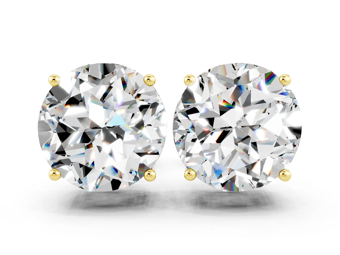 14K Yellow Gold 1.03 Carat Round Moissanite Stud Earrings