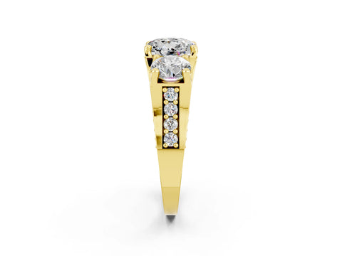 Yellow gold Round Cut Moissanite Three-Stone Ring with Channel Set Band and Four-Prong Setting_2