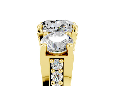 Yellow gold Round Cut Moissanite Three-Stone Ring with Channel Set Band and Four-Prong Setting_5