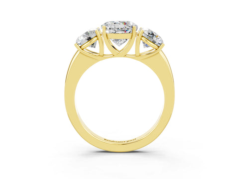 Yellow gold Round Cut Moissanite Three-Stone Ring with Four-Prong Setting and Classic Band_3