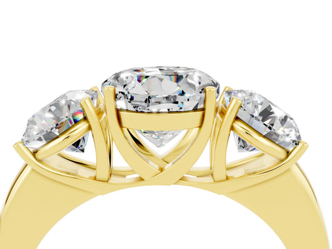 Yellow gold Round Cut Moissanite Three-Stone Ring with Four-Prong Setting and Classic Band_4
