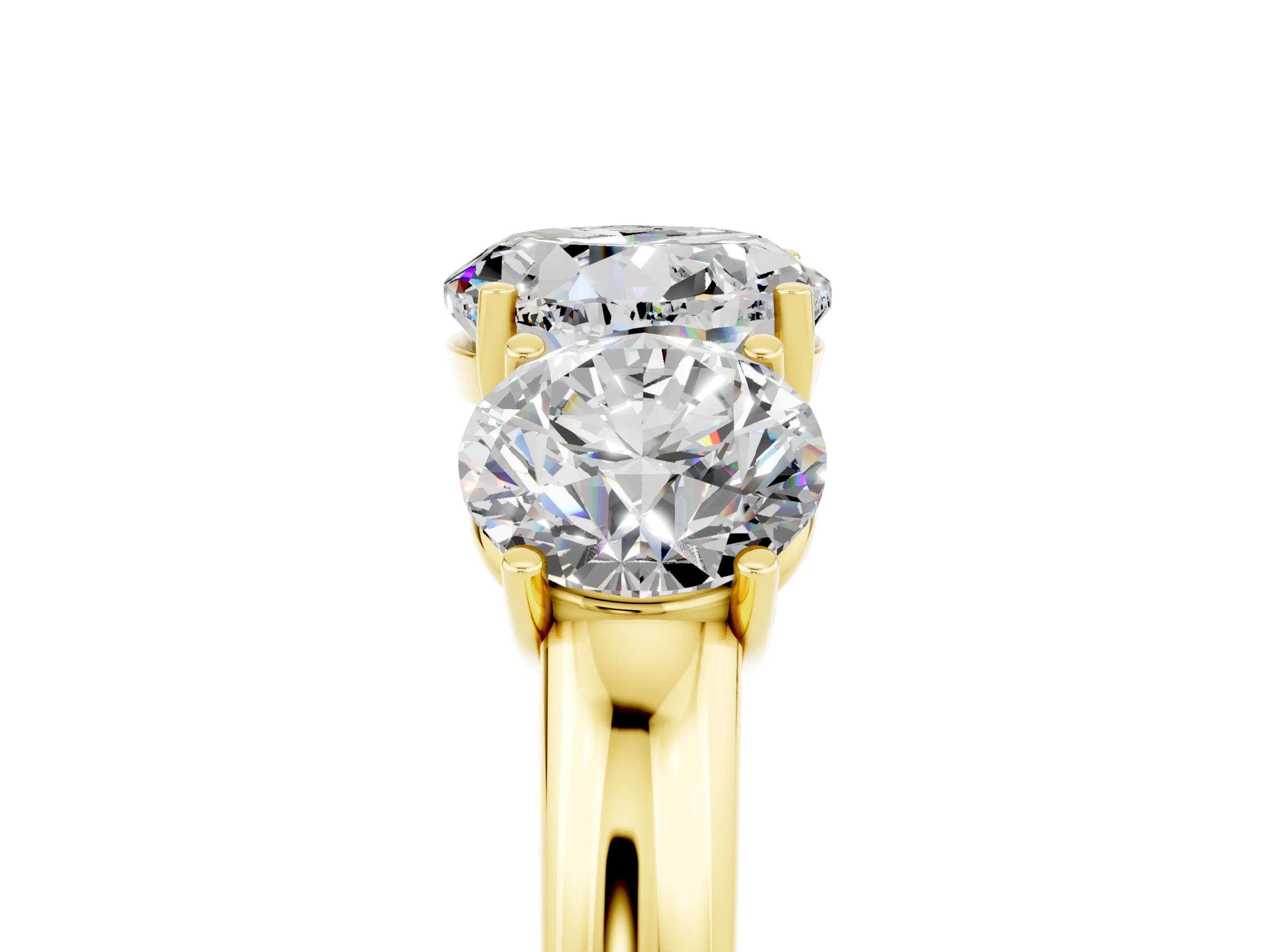 Yellow gold Round Cut Moissanite Three-Stone Ring with Four-Prong Setting and Classic Band_5