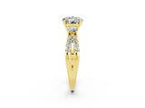 Yellow gold Round Cut Moissanite Three-Stone Ring with Pavé Split Shank and Four-Prong Setting_2