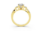 Yellow gold Round Cut Moissanite Three-Stone Ring with Pavé Split Shank and Four-Prong Setting_3
